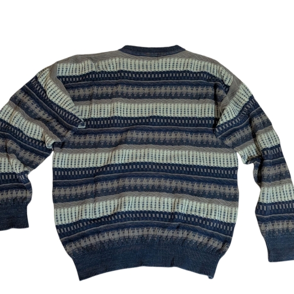 Vtg 3d Cosby Cotton Crewneck Textured Patterned Stripes Brown Neutral Sz L - Picture 3 of 12